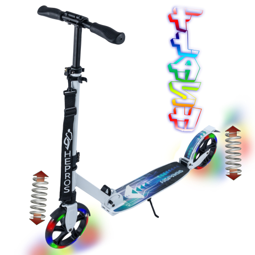 Fully Flash Scooter 200mm LED Leuchträder Cityroller Erwachsene weiß ABEC7 Radlager