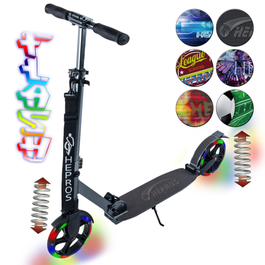 Fully Flash Scooter 200mm LED Leuchträder Cityroller Erwachsene anthrazit ABEC7 Radlager