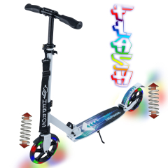 Fully Flash Scooter 200mm LED Leuchträder Cityroller Erwachsene weiß ABEC7 Radlager